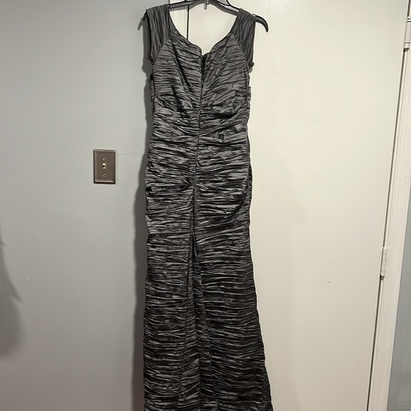Silver off shoulder gown. Size 12. Only worn once. Used/Like New - Picture 3 of 4
